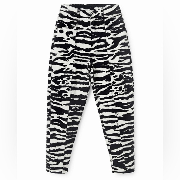 Desigual Black and White Animal Print High Waisted Pants Small - Picture 1 of 8
